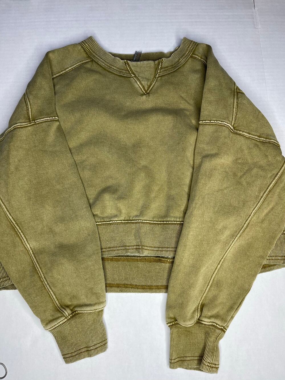 FP Movement Sweater Cropped size Small Washed Olive Green Intercept Pullover